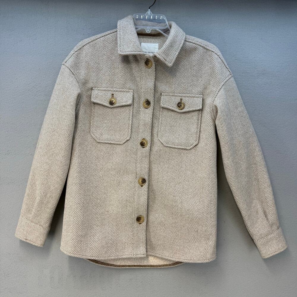 Avec Les Filles Shacket Women's XS Tan White Fall Jacket Cozy Fall Top EUC